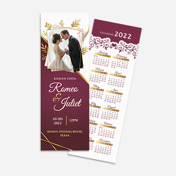 A bookmark that appears to also serve as a calendar for 2022, as well as an invitation to a wedding.