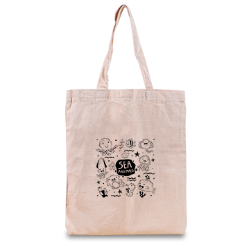 A canvas tote bag with marine life appearance suitable as accessories for aquarium visitor.