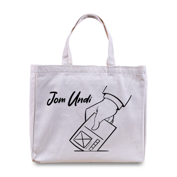 A canvas tote bag with election appearance.