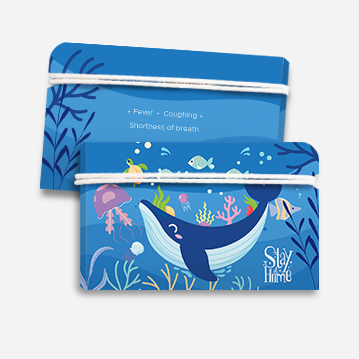 A mask holder with a blue under-the-sea design featuring a whale and other sea creatures.