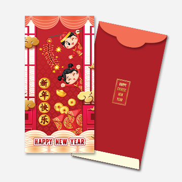 A red money packet featuring a design for Chinese New Year.