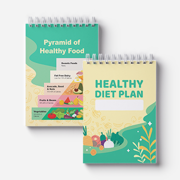 Two wirebound notebooks are arranged side by side, both highlighting a healthy diet plan.