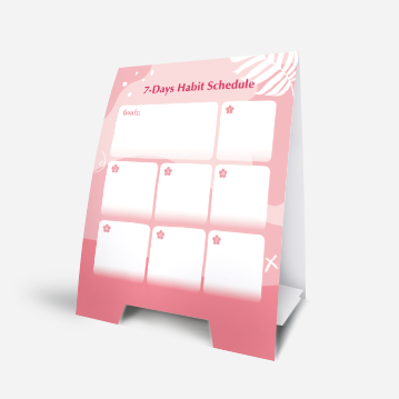 A tent card featuring a 7-day planner to build habits.