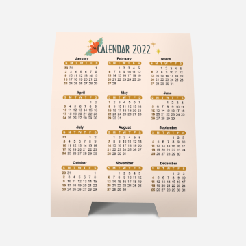 A tent card featuring a 2022 calendar.